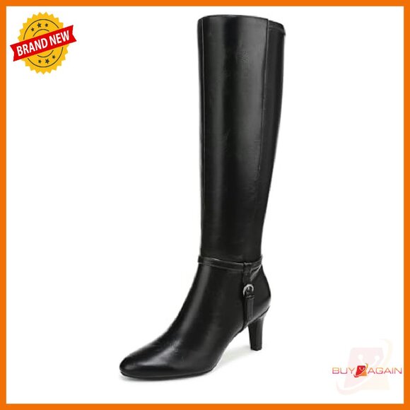 Knee-High Dress Boots with Stiletto Heel, Side Zip, Faux Leather - Picture 2 of 8
